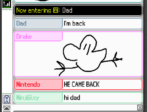 I was on the online pictochat site and this whole lobby is no longer fatherless