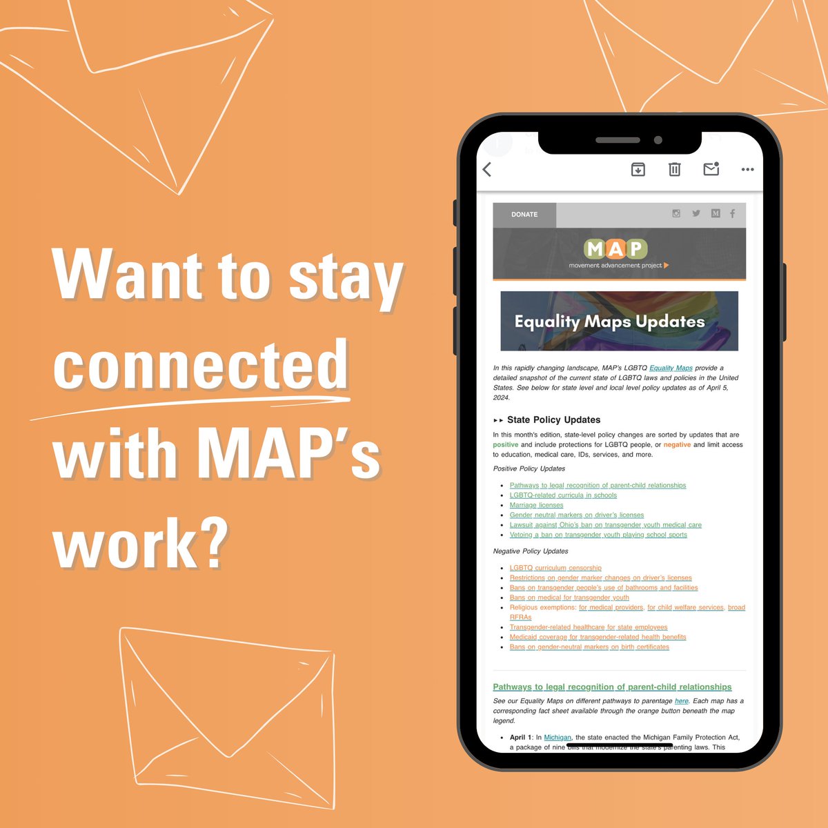 Did you know? MAP regularly provides updates on #LGBTQ #Equality and #Democracy directly to our subscribers. You can get all of MAP's latest policy research, map updates, and more by joining our newsletters today. 🔗📩 Sign up today: bit.ly/map-newsletter