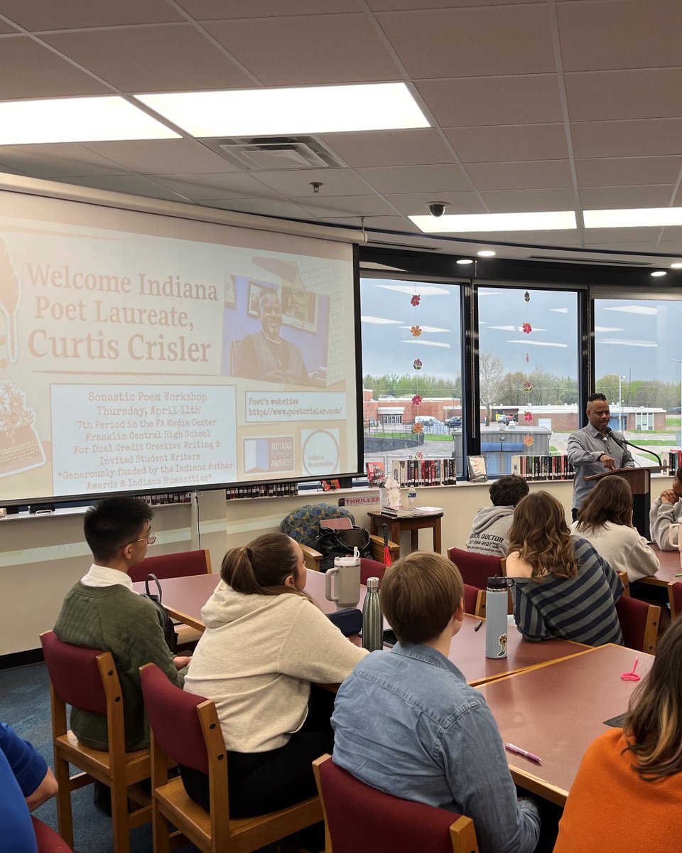 We're in the midst of a new season of Writing Workshops and we loved these photos from one at @FTCSCFCHS, which recently hosted a workshop with Indiana Poet Laureate Curtis Crisler where they learned how to write sonastic poems! More events: bit.ly/2TEk9P3