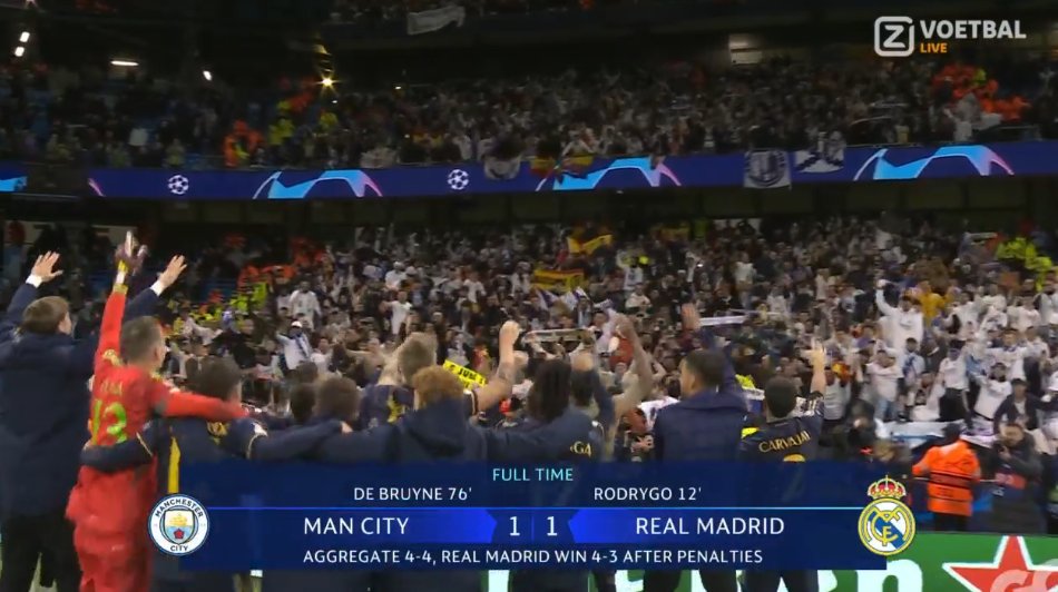 Real Madrid are into the semi-finals after beating Manchester City 4-3 on penalties. #UCL #MCIRMA