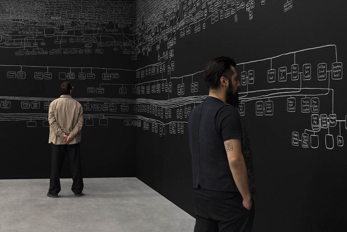 miaforrestphoto's tweet photo. To those heading to the Venice Biennale please take the time to check out the Australian Pavillion, where Archie Moore’s work is being presented, ‘𝐾𝑖𝑡ℎ 𝑎𝑛𝑑 𝐾𝑖𝑛’. 

Archie’s memorial installation comprises of a vast hand-drawn genealogical chart using fragile chalk, mapping his First Nations connections which span more than 2,400 generations and 65,000 years.

Moments of erasure amidst the names represent the atrocities inflicted upon first nations communities, such as massacres, the 
introduction of diseases and destruction of knowledge, that have all produced intergenerational trauma.

In using chalk - a symbol of educational material - he addresses the insufficient dissemination of First Nations histories.

More than 500 document stacks containing 
mainly coronial inquests on the deaths of indigenous australians in police custody, dated in our lifetime. despite first nations australians being just 3.8% of australia’s population, they account for 33% of its prison population, making  them among the most incarcerated people globally. Surrounded by the 
limitless family tree, viewers are reminded that the reports do not represent nameless statistics; rather, they are children, siblings, cousins, parents, uncles, aunts, grandparents and great-grandparents.