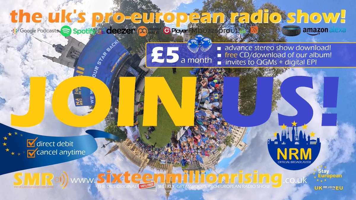 We're the UK's first and only weekly, grassroots #ProEU Radio Show! And we need YOUR help to keep it so! Join us from just £1.50 a month! And for HEAPS of benefits, become our 71st Early Riser for just a fiver! Cancel anytime! Here's all you need! 👉 bit.ly/3O1ahKa 🇪🇺