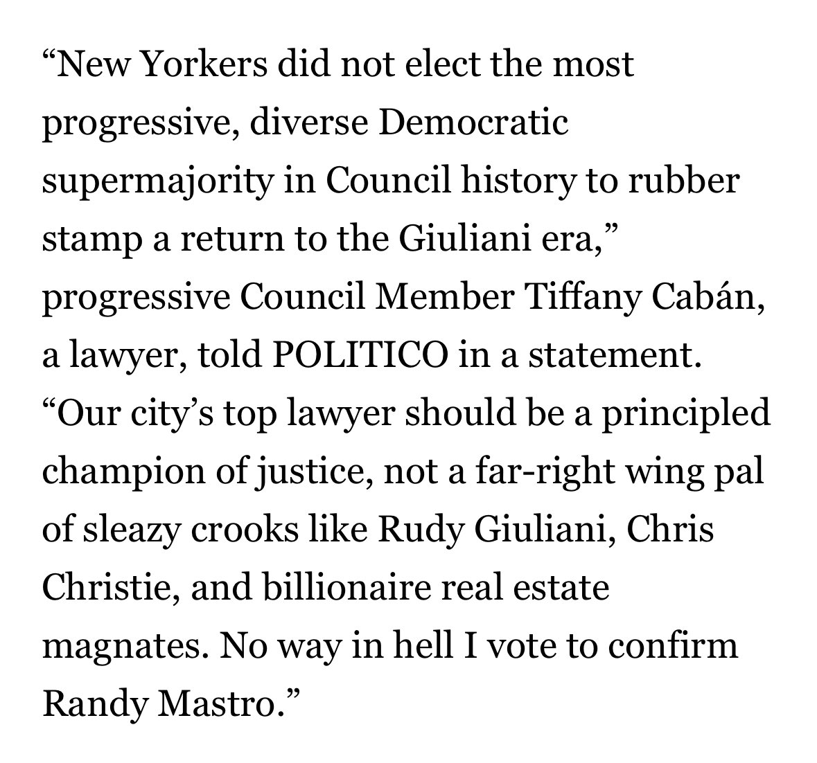 No way in hell I vote to confirm Randy Mastro. Thank you, next. politico.com/news/2024/04/1…