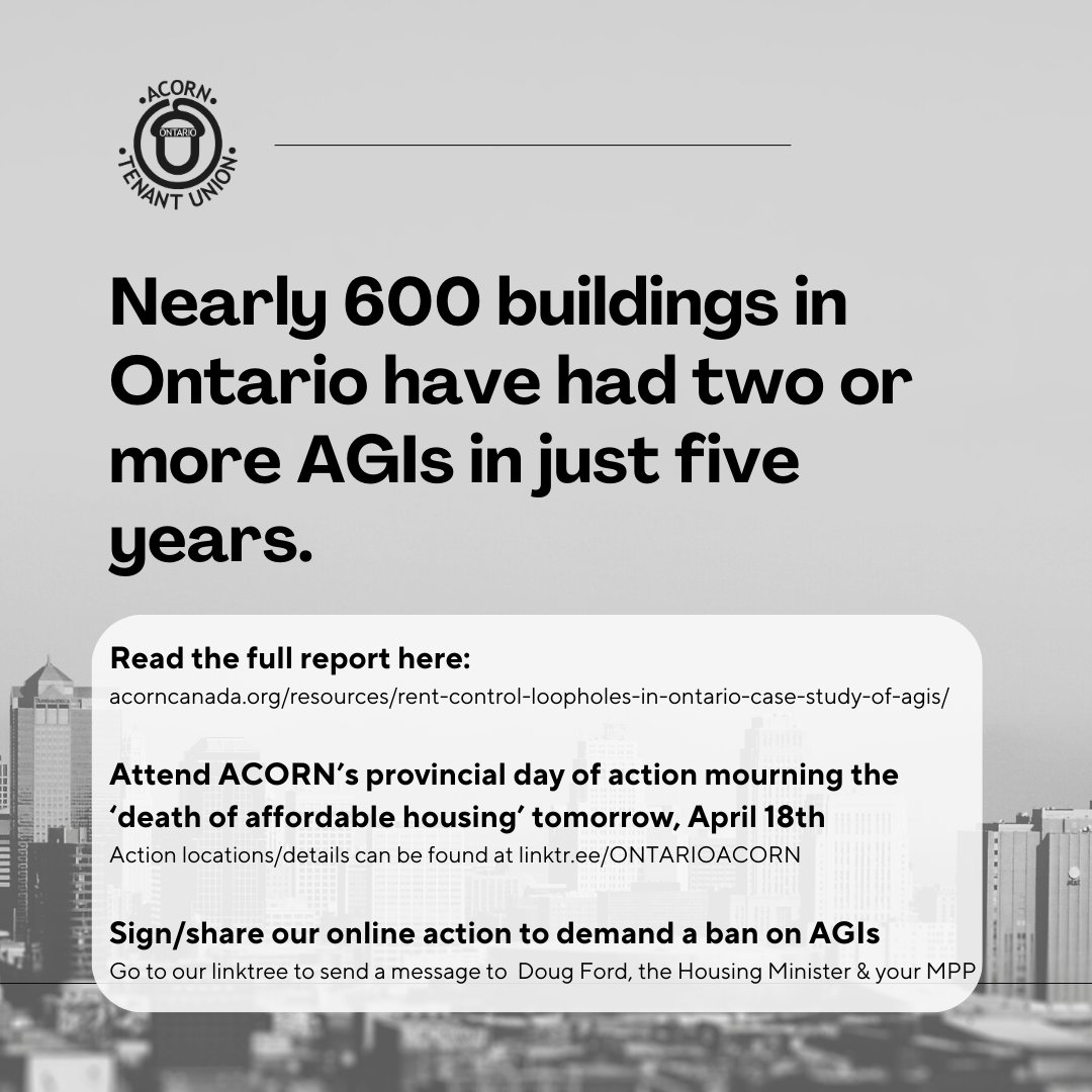More findings from ACORN's new AGI report. Links to the report, tomorrow's day of action locations/details and the online action can all be found here: linktr.ee/ONTARIOACORN #onpoli #housing #affordablehousing #rentcontrol #tenantrights #tenantunion
