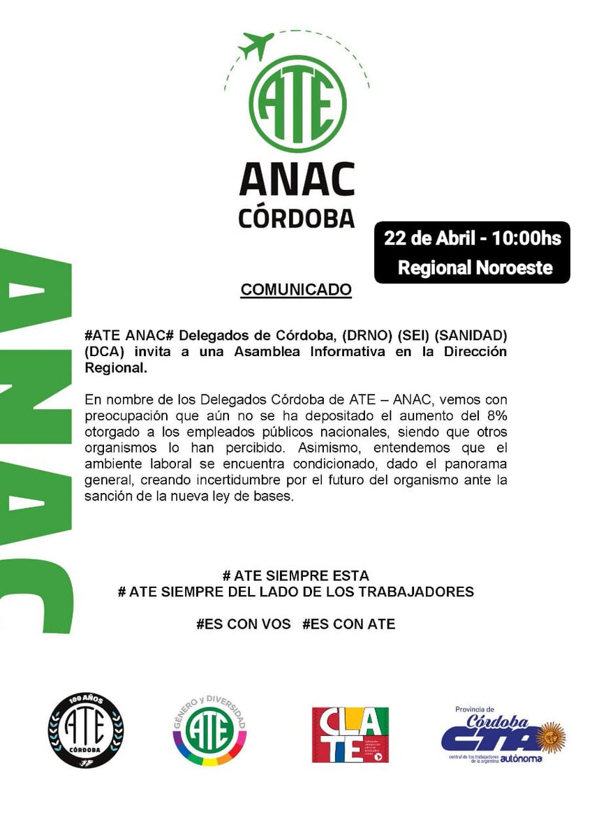 #Comunicado#ATEANAC#DRNO
#aeropuerto Córdoba