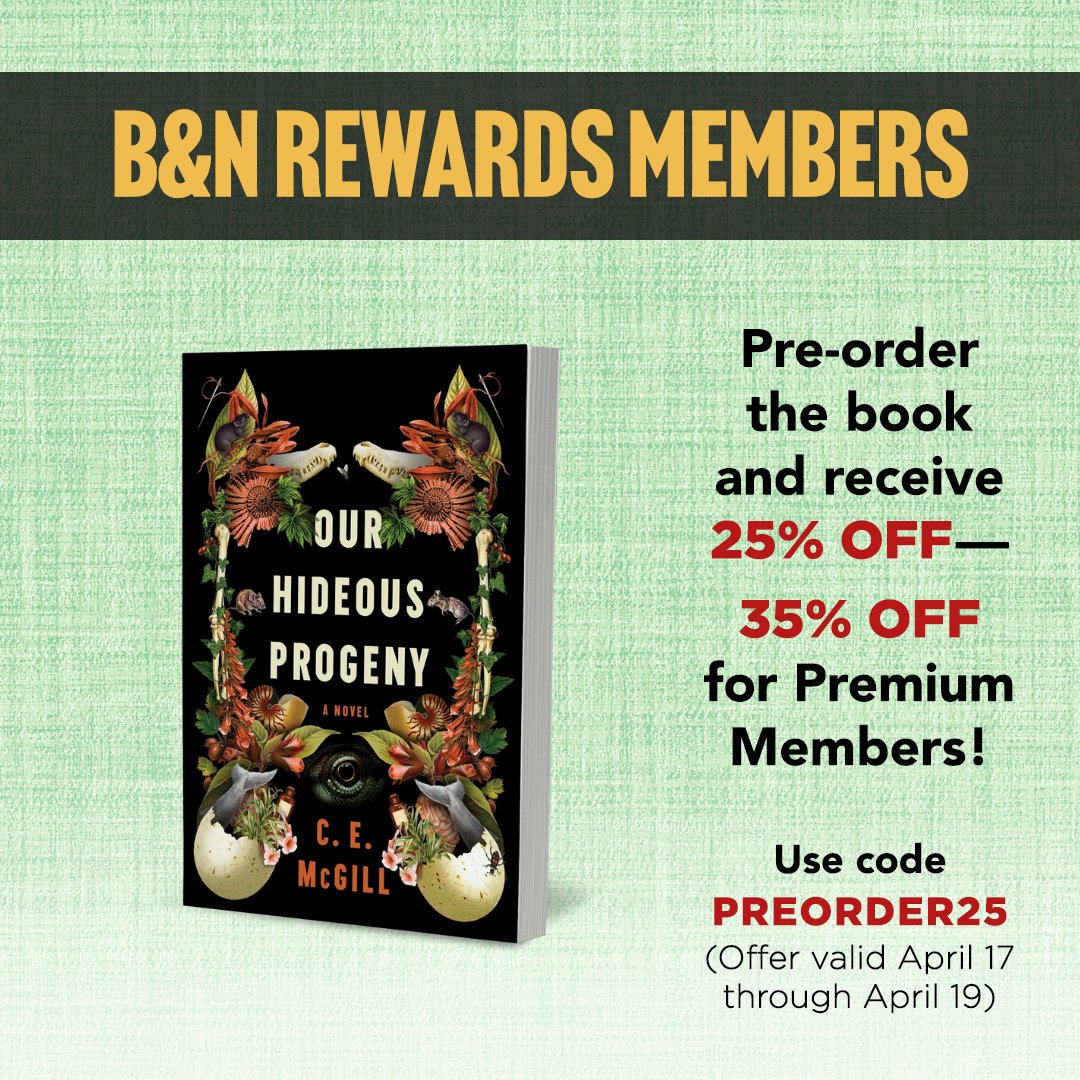 Hallo all! Just popping in to say that the US paperback of OUR HIDEOUS PROGENY is almost here!! 🥳🇺🇸 B&N is running a fab pre-order promotion - order now through 4/19 with the code PREORDER25 to get 25% off (or 35% off if you're a premium member! 👀) barnesandnoble.com/w/our-hideous-…