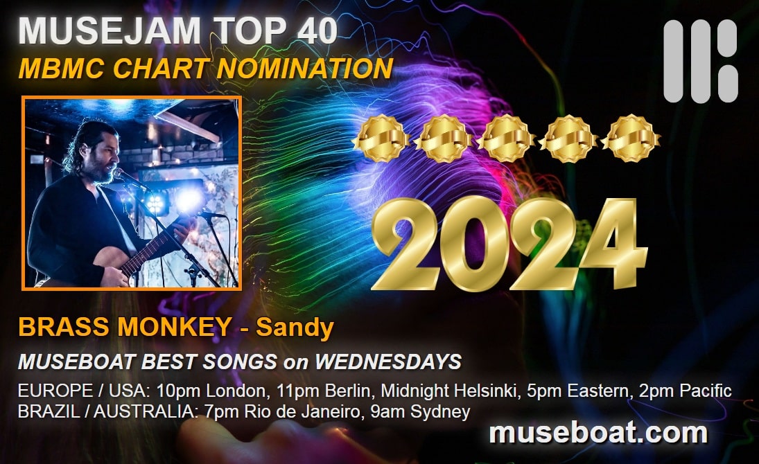 #RT Museboat Live MBMC Top 25 Chart at museboat.com : # 15 BRASS MONKEY - Sandy @funkmonkeymetal VOTE for this song again at museboat.com/top-25-nominat… 😉 @ArtistRTweeters