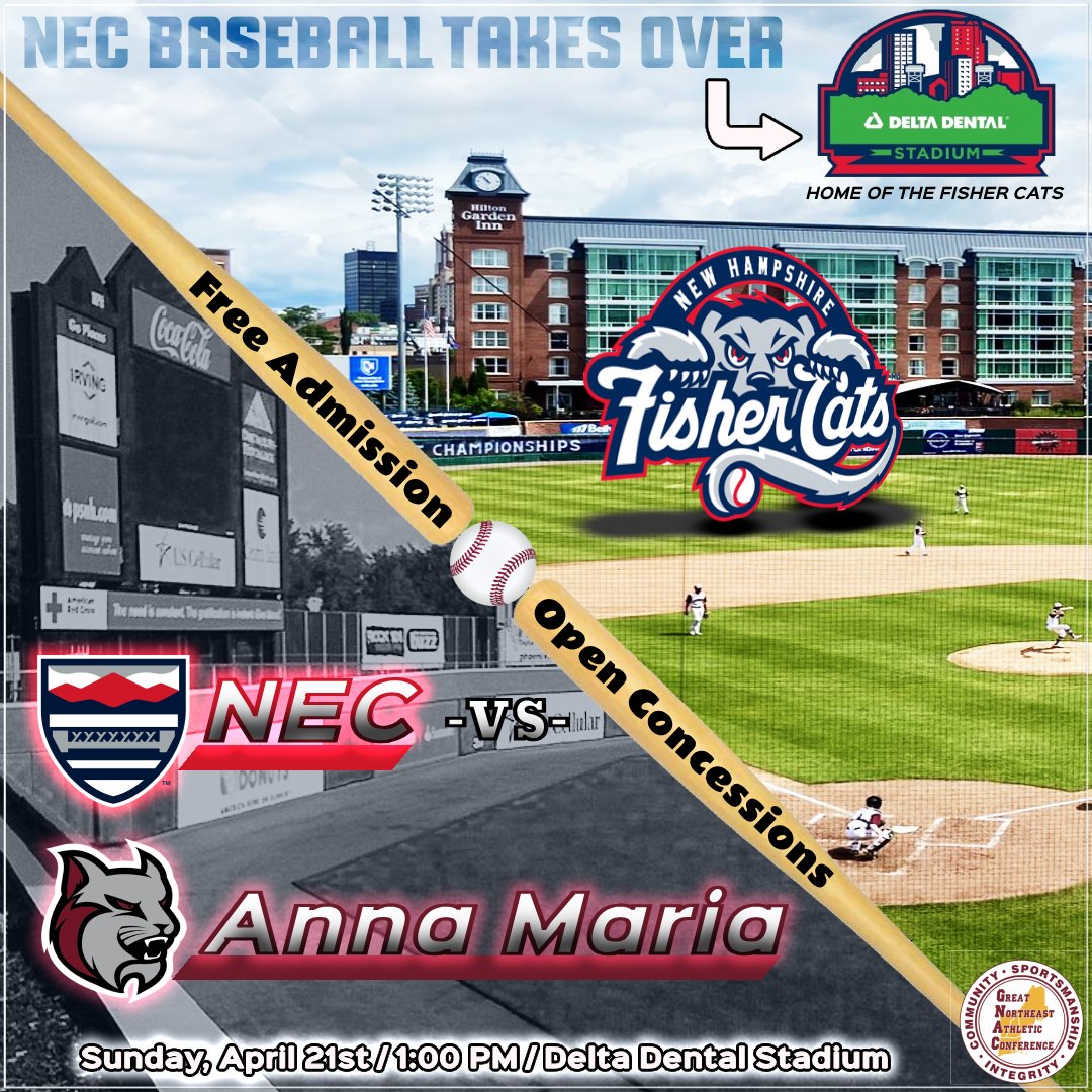 HEADS UP!!

.<a href="/baseball_nec/">NEC Baseball</a> will be heading down to Delta Dental Stadium - home of the Fisher Cats - on April 21st (Sunday) at 1:00 PM

Admission is FREE and concessions are OPEN!

#GoGrims