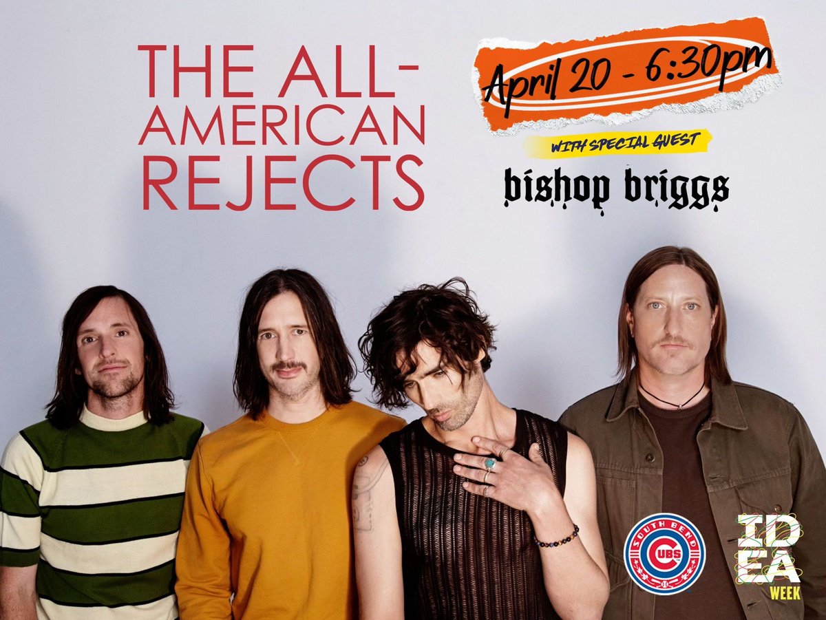 Sunny skies for this Saturday when @therejects with special guest Bishop Briggs rock @FourWindsField! Gates open at 5 PM. Tickets start at $45 and go up $10 day of the concert. Get yours now 🎸bit.ly/AARsouthbend