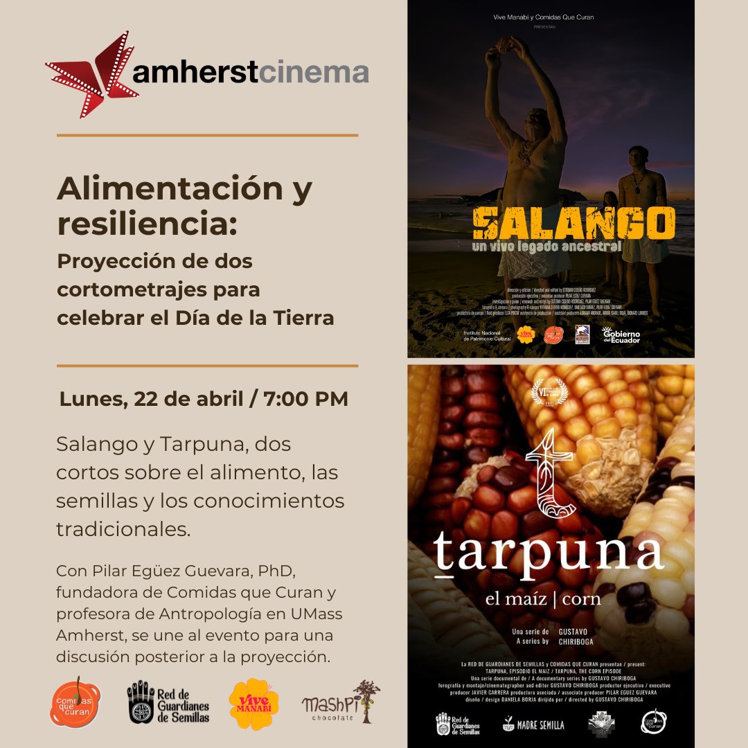 pilareguez's tweet photo. This Monday, Salango premieres in the US at @AmherstCinema alongside Tarpuna: el maíz. 
Colaboraciones que siguen recorriendo caminos, con Red de Guardianes de Semillas, @ViveManabi 
https://t.co/t0rZMwGdQA https://t.co/ept0kTvJGl