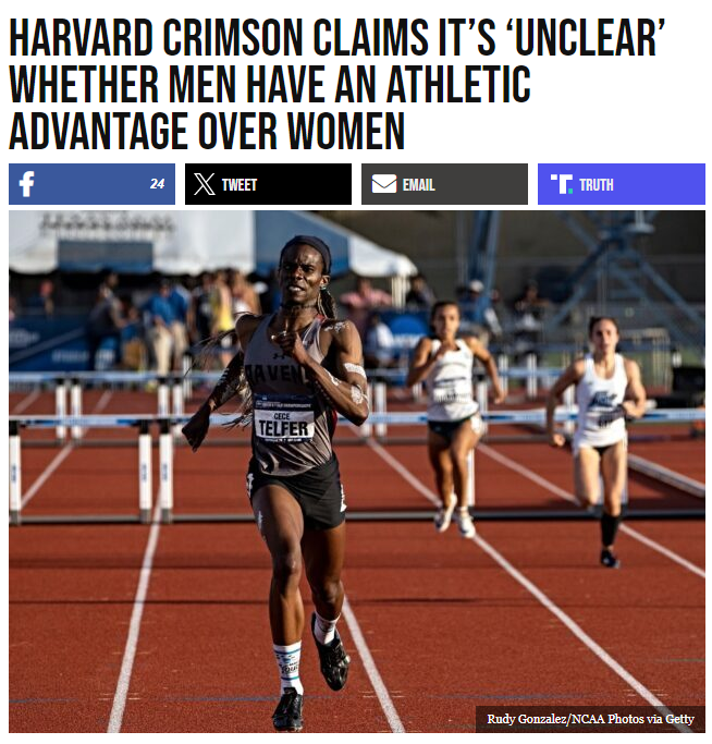 Harvard's 'Crimson' their college paper has an April 16 editorial entitled, There Are Many Obstacles Facing Women’s Sports. Tr3ns Athletes Aren’t One. The writer Jonathan G. Yuan who writes for The Crimson Editorial Board claims that the “science” is “less conclusive” that