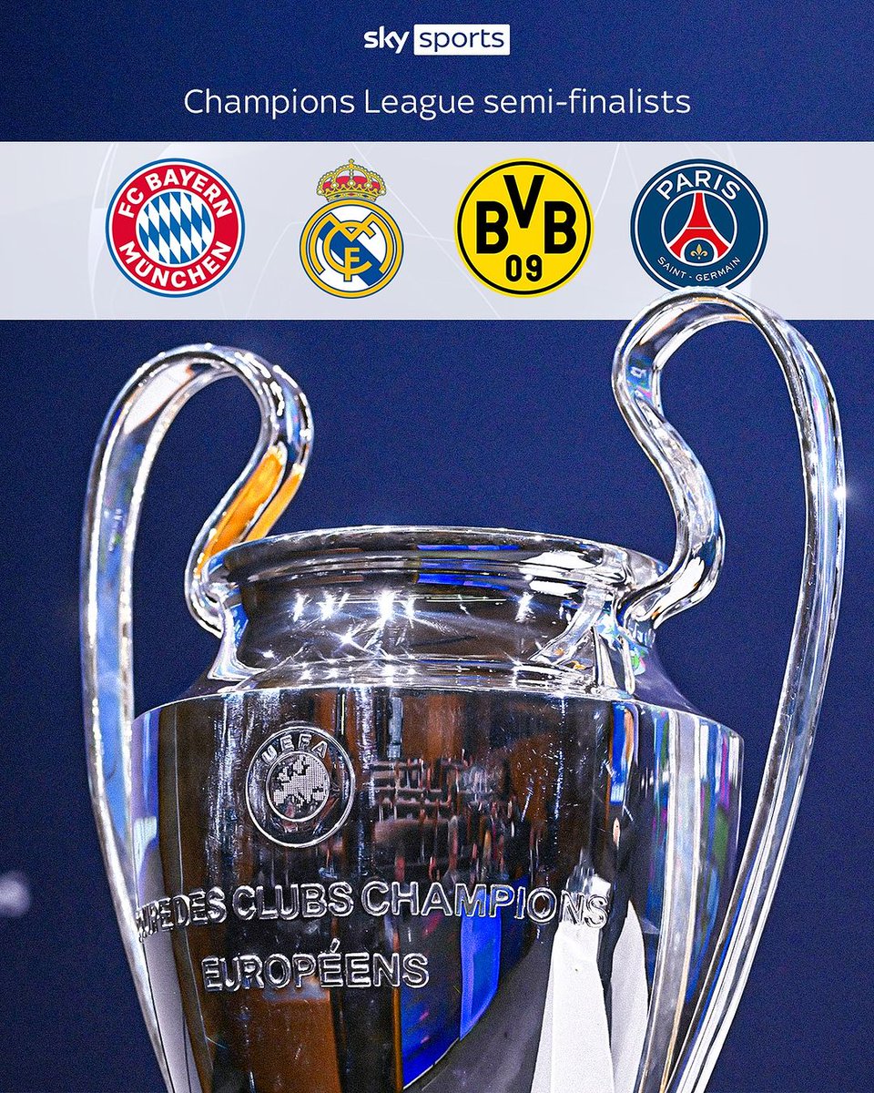 The Champions League semi-finalists 🔥🔥🔥🔥 Bayern Munich, Real Madrid, Borussia Dortmund and Paris Saint-Germain ❣️ #ucl #uclsemifinal