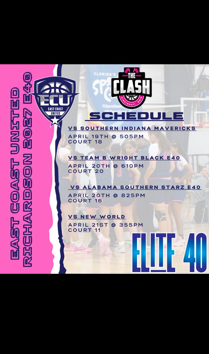 Exited to compete at the Clash! Come check out my schedule! @ECunitedbball @CoachCoryHill @EJMurray8 @Elite40League @SelectEventsBB @PGHFlorida @PalmBayGBB