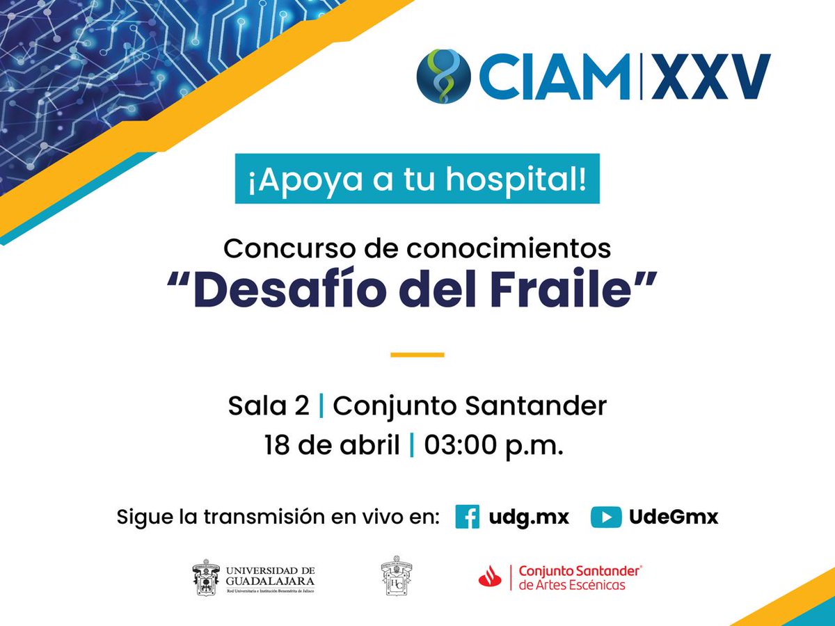 Durante el @CIAMHCGOficial, los profesionales de la salud del @HospitalCivil, #IMSS, #ISSSTE y el Hospital General de Occidente demostrarán sus conocimientos. 🧑‍⚕️👩‍⚕️ 🔴Sigue #EnVivo la transmisión del 'Desafío del Fraile' y apoya a tus favoritos.