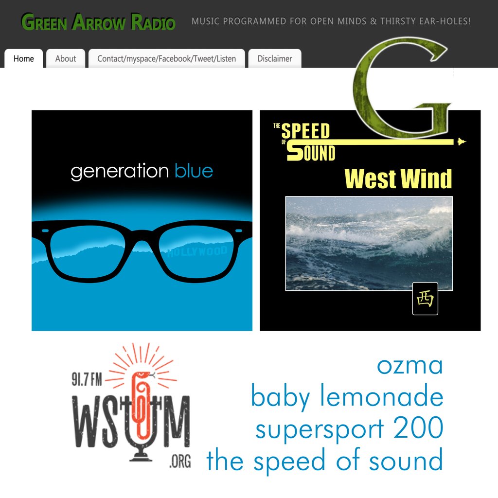 Green Arrow Radio on WSUM spins a block from 'Generation Blue' featuring Ozma, Baby Lemonade and Supersport 2000, plus The Speed Of Sound! All of it's at bigstirrecords.com. Hear Green Arrow here:
spinitron.com/WSUM/pl/187910…
#GreenArrowRadio #WSUM #IndieRock #GeekRock