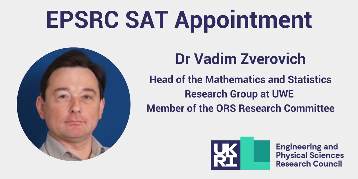 The OR Society (@theorsociety) on Twitter photo Congratulations to Vadim Zverovich, Head of the Mathematics and Statistics Research Group at the <a href="/UWEBristol/">UWE Bristol</a> and member of the ORS Research Committee who has recently become an EPSRC Strategic Advisory Team (SAT) member👏
Full list of SAT members here: bit.ly/4cRCmzg Congratulations to Vadim Zverovich, Head of the Mathematics and Statistics Research Group at the <a href="/UWEBristol/">UWE Bristol</a> and member of the ORS Research Committee who has recently become an EPSRC Strategic Advisory Team (SAT) member👏
Full list of SAT members here: bit.ly/4cRCmzg