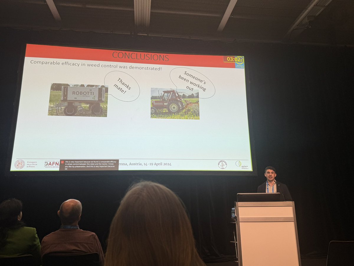 I had an amazing opportunity to present some preliminary research on autonomous agricultural robot 🤖 vs traditional tractor 🚜 for mechanical #weed control at #EGU24, stay tuned for more. 

#dafnae #unipd