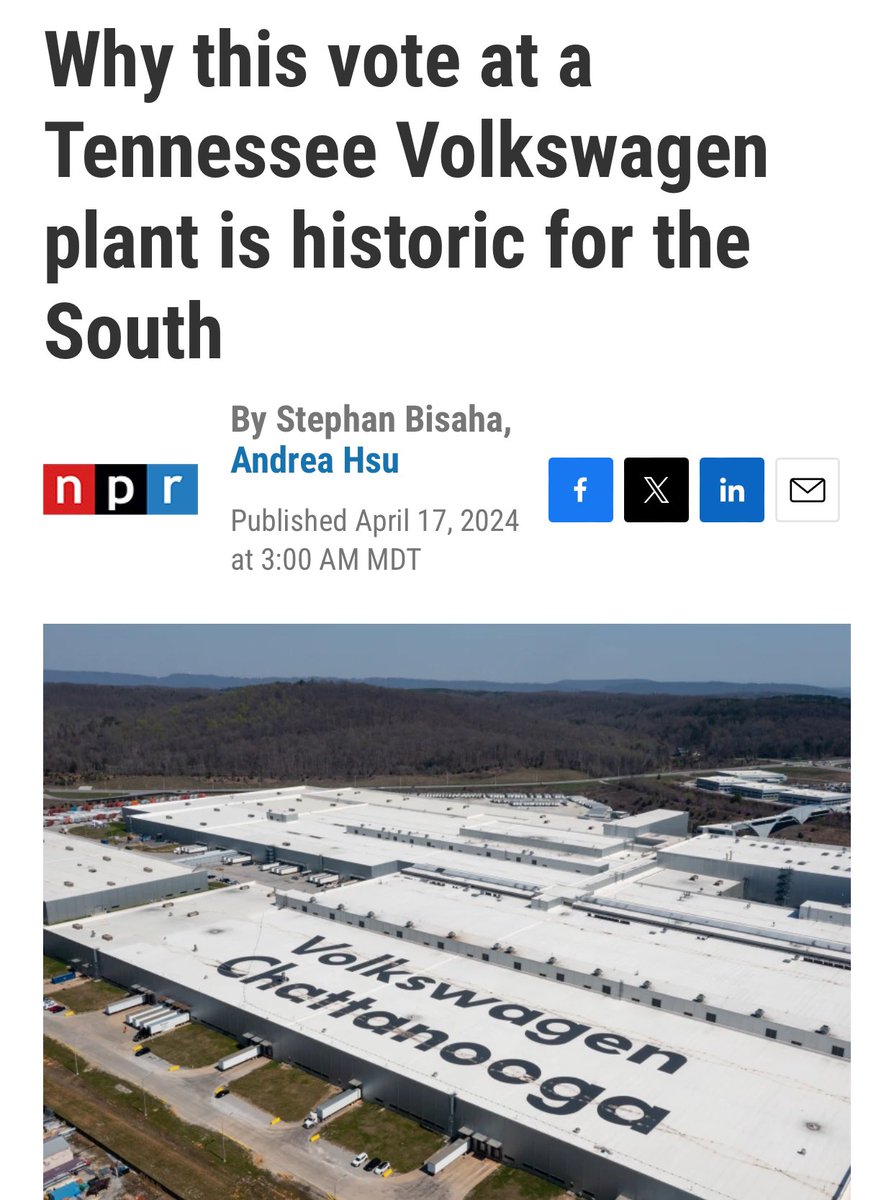 CHATTANOOGA: “Over the next three days, Volkswagen workers in Tennessee could change the trajectory of unions in the South...” @CSexton25 @GovBillLee @SenBoWatson are against it because it matters. Anti-Union is anti-worker. #UnionStrong kunc.org/npr-news/2024-…