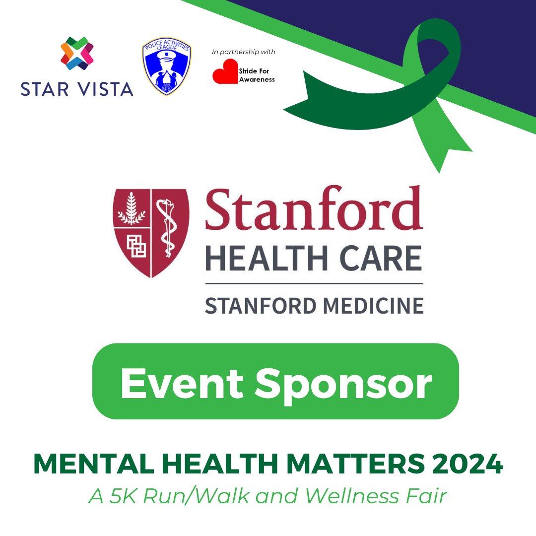 Thank you to @StanfordHealth for sponsoring Mental Health Matters 2024, a 5K Run/Walk and Wellness Fair on Saturday, May 18, 2024! We are grateful for your support and for raising awareness about the importance of healthy living and mental well-being in our community.

#MHM24