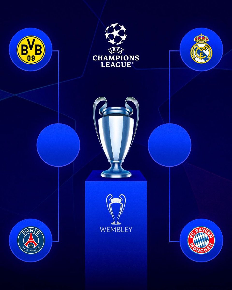 🚨 Champions League semi-finals alert! 🏆 Who’s making it to the final? 🇩🇪 FC Bayern vs. 🇪🇸 Real Madrid 🇩🇪 Borussia Dortmund vs. 🇫🇷 PSG Drop your predictions below! ⚽️ #UCL #ChampionsLeague