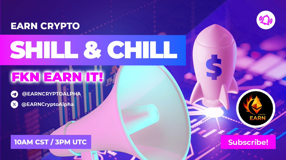 📣 Join us for EARN CRYPTO Shill & Chill tomorrow! Come #Shill your bags or just chat with the hosts about #crypto, #NFTs, or what else is on your mind. Looking forward to seeing you there! 🗓 THU APRIL 18, 2024 🕙 10AM CST / 3PM UTC 🎙 Hosted by: @EARNCRYPTOALPHA ➡️ Join…