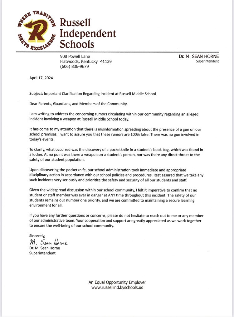 A message from the Superintendent-