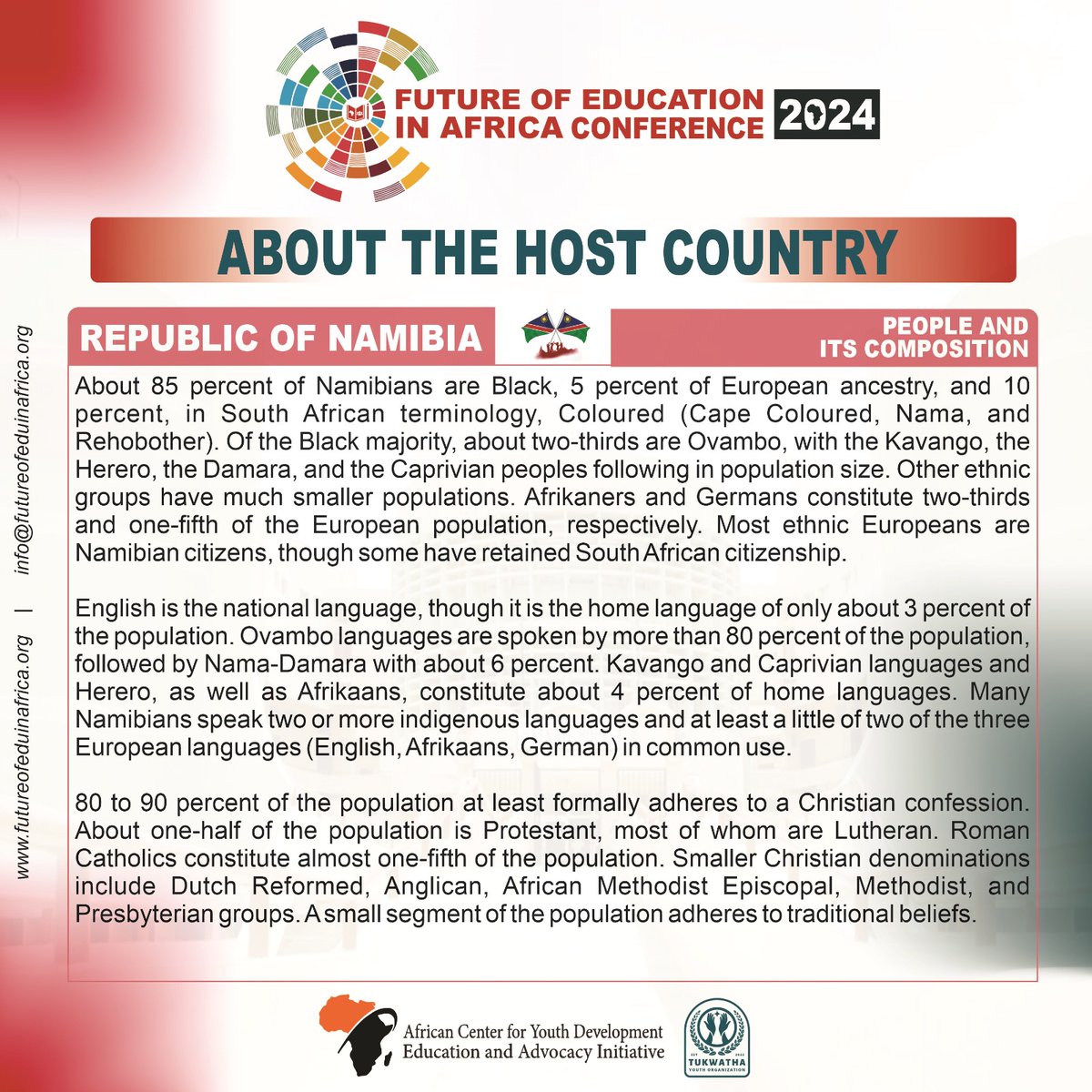 I'm sure you're curious to learn more about the host country for the 3rd Edition of the Annual Future of Education in Africa Conference 2024 - Namibia. 

 Hech this out and prepare for a transformative experience in African education.

#futureofeducationinafrica #qualityeducation