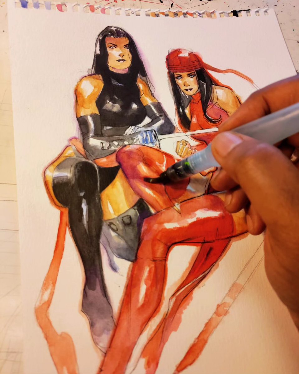 UkoSmith's tweet photo. They've kept the receipts! Sisters of the blade. Today's daily 9x12 NO LONGER AVAILABLE. #art #artiste #artist #psylocke #psylockecosplay #elektra #elektraassassin #elektracosplay #watercolours #acrylics #mutants #daredevilthemanwithoutfear #xmen #xmen97 #strongfemalecharacters https://t.co/UYdm4bxjMN