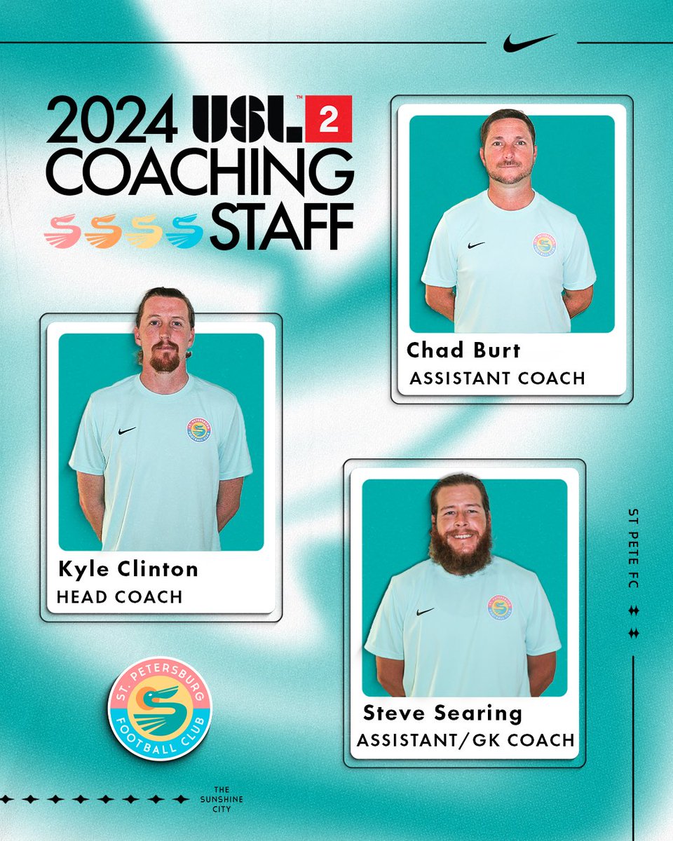 St. Petersburg Football Club is proud to announce our Coaching Staff for the 2024 @usleaguetwo season

At its core, this St. Pete FC is centered around inclusion and opportunity, united under a badge that represents #stpetersburg and #pinellascounty !

#wearestpete | #squadron