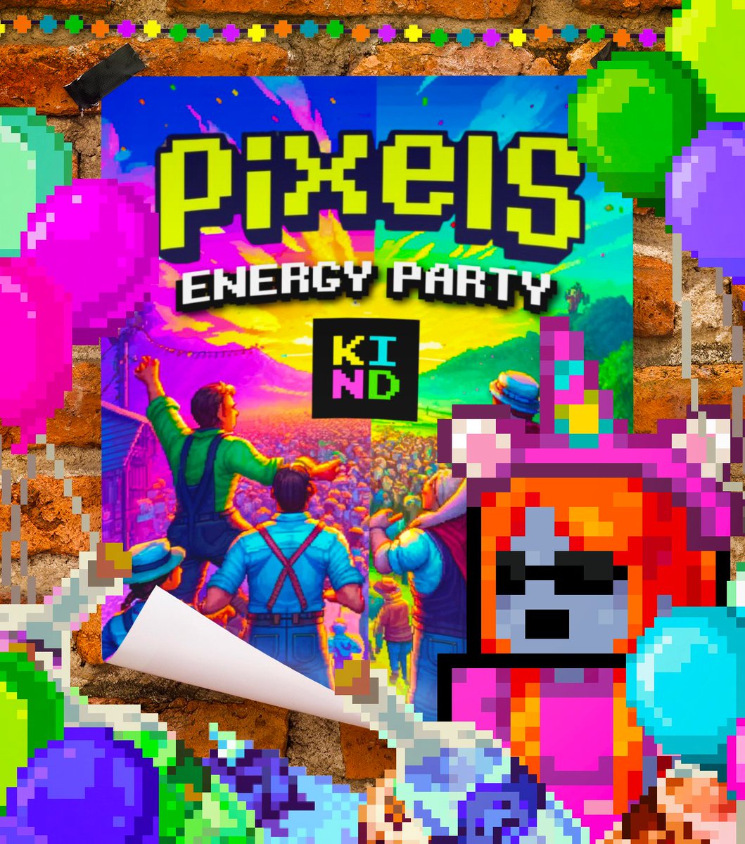 Getting Ready for the Party! 😎🎉 THIS FRIDAY!!! 🪩 ⚡️ KIND Energy Party 💛💙🩷💚 in @pixels_online 🗓️ April 19th ⏰ 10 AM EST | 2 PM UTC 📍 The Drunken Goose ▶️ Live on TWITCH: twitch.tv/kind_hq 🎁🎁🎁 🔸 $PIXEL Prizes! 🔸 3 Pixels 3 Month VIP 🔸 1 TEK Guild Shard