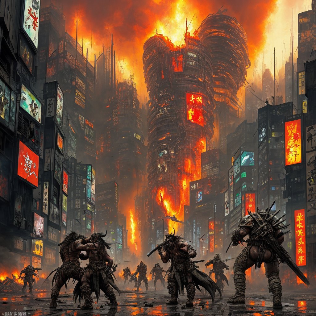ai_pato's tweet photo. Illusion Diffusion: “Cyberpunk style painting of orcs fighting in a post apocalyptic Tokyo on fire.”
.
.
.
.
.
.
#illusiondiffusion #design #poster #conceptart #aiart #midjourney #dalle #GenAI #StableDiffusion #art https://t.co/7YRgY349l7
