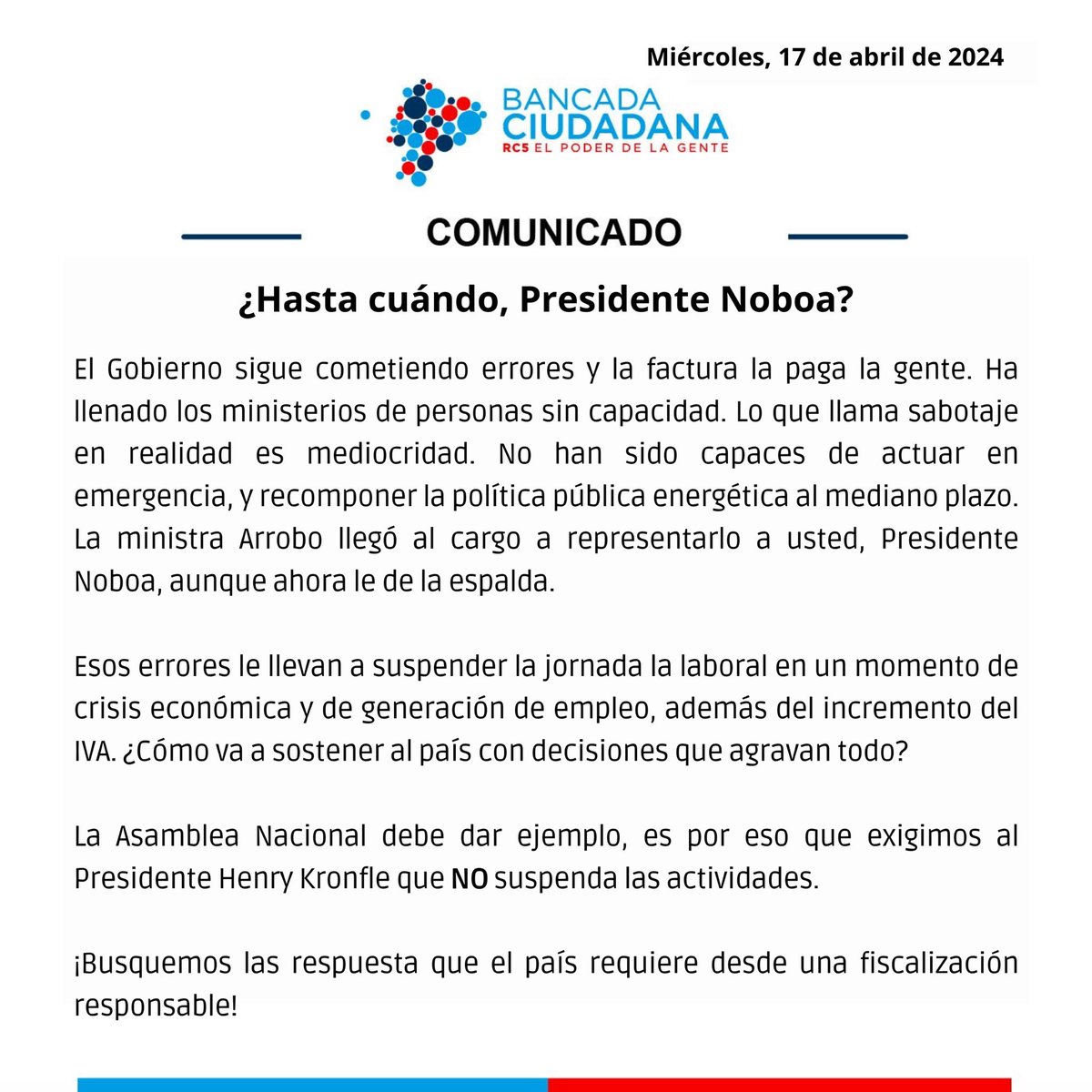 🔴🔵|COMUNICADO.
#BancadaCiudadana