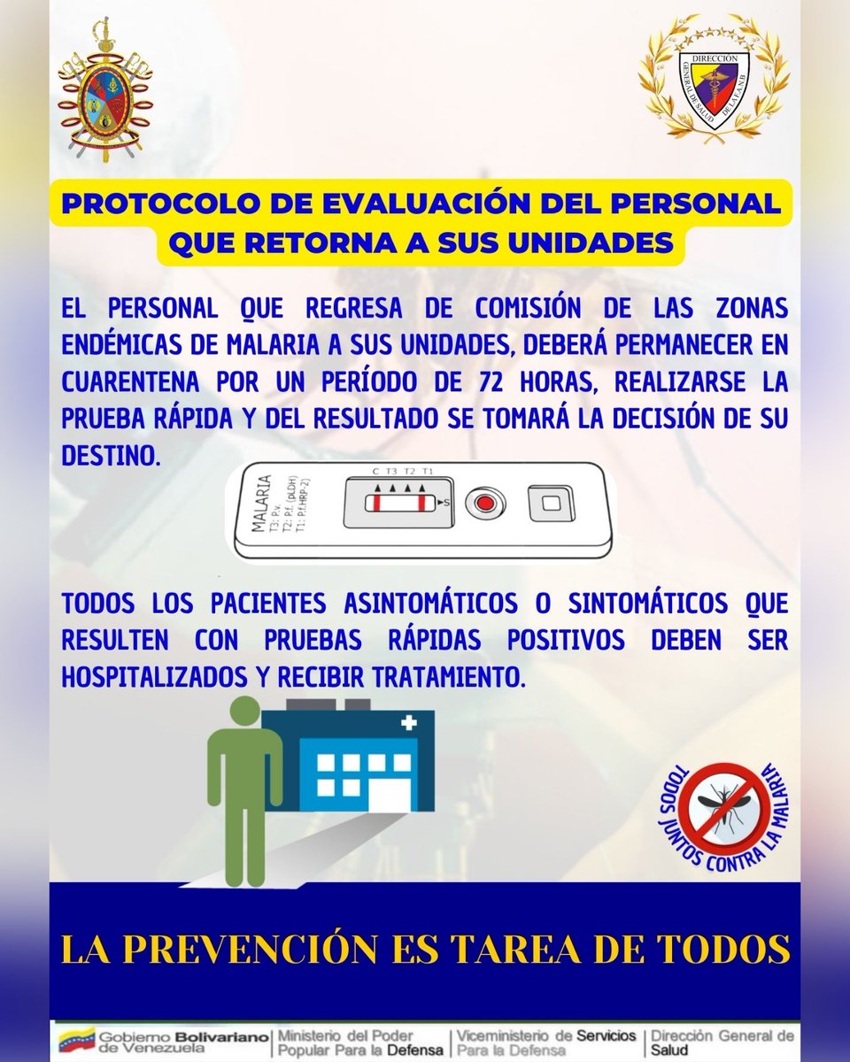 #DeInteres || Protocolo preventivo para el personal de la #FANB que sale de comisión. #TodosJuntosContraLaMalaria #DigesaludFANBCuidaTuSalud