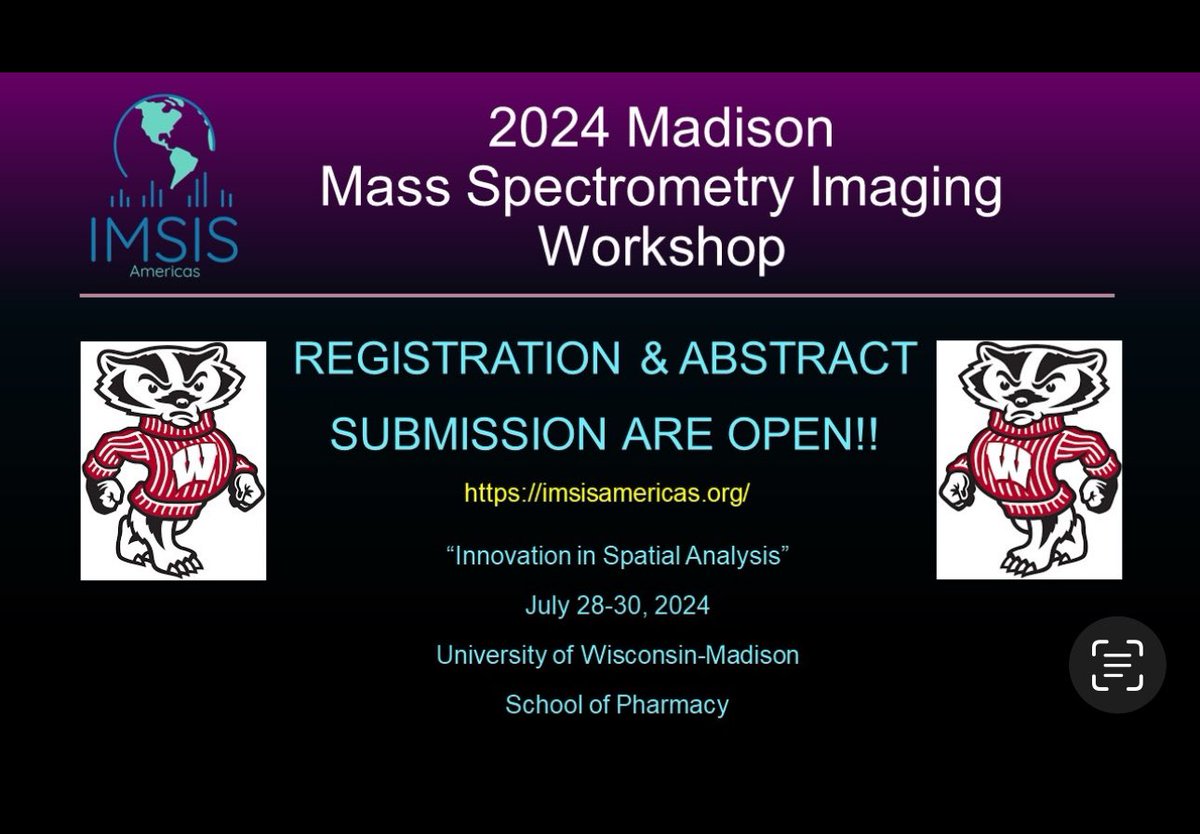 #Workshop Registration and Abstract Submission are OPEN for the 2024 Madison Mass Spectrometry Imaging Workshop!! Info here ✍️: imsisamericas.org @UWMadPharmacy @LiResearch