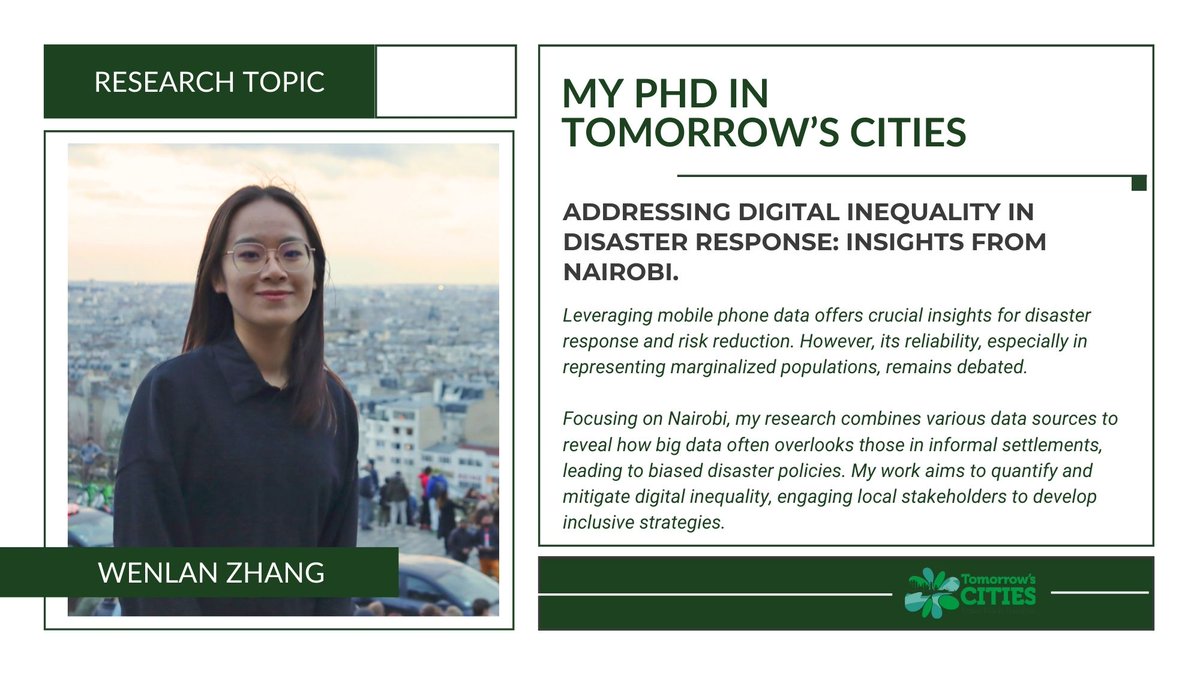 Tomorrow's Cities (@urbanriskhub) on Twitter photo 📲Mobile phone data can help in disaster management & response. But <a href="/ZHANGWENLAN54/">Wenlan Zhang</a> Nairobi research reveals biases in big data, that might lead to shaping unfair #drr policies. Her work with #TomorrowsCities is providing a new perspective. ⏬
tomorrowscities.org/tomorrows-citi… 📲Mobile phone data can help in disaster management & response. But <a href="/ZHANGWENLAN54/">Wenlan Zhang</a> Nairobi research reveals biases in big data, that might lead to shaping unfair #drr policies. Her work with #TomorrowsCities is providing a new perspective. ⏬
tomorrowscities.org/tomorrows-citi…
