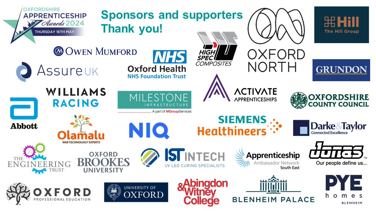 🌟 A huge thank you to all our amazing Oxfordshire Apprenticeship Awards 2024 sponsors and supporters for your generous support! #OAAwards2024 #OAHour