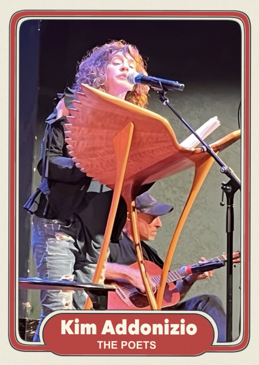 poetbaseball's tweet photo. Poet Baseball Cards
Series E Card #11/20

So fortunate to be able to feature the one and only @KimAddonizio 

Latest book: Exit Opera: Poems. Other books include Bukowski in a Sundress: Confessions from a Writing Life and Ordinary Genius: A Guide for the Poet Within. https://t.co/Rtjr6nGSWU