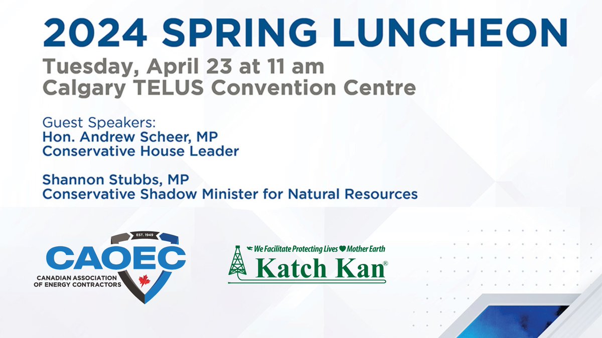 Katch Kan is excited to be attending the CAOEC 2024 Spring Luncheon on April 23rd at 11 AM!
Join us for a day of networking, learning and collaboration! #caoec #networking #events #energy #energyservices #canadianenergy