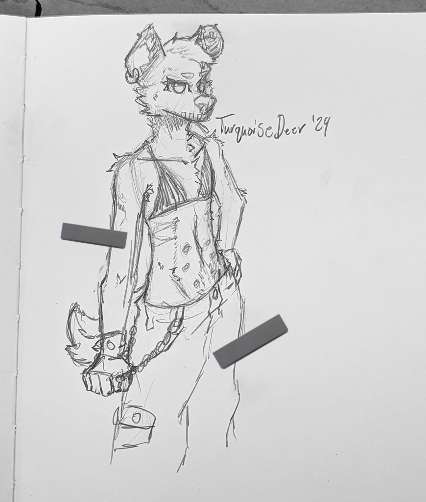 This yeen would like to show off their fit~

Just a quick sketch while passing the time at work~

Hyena: <a href="/FadeTheYeen/">Fade</a> 
Art: me~ 🦌