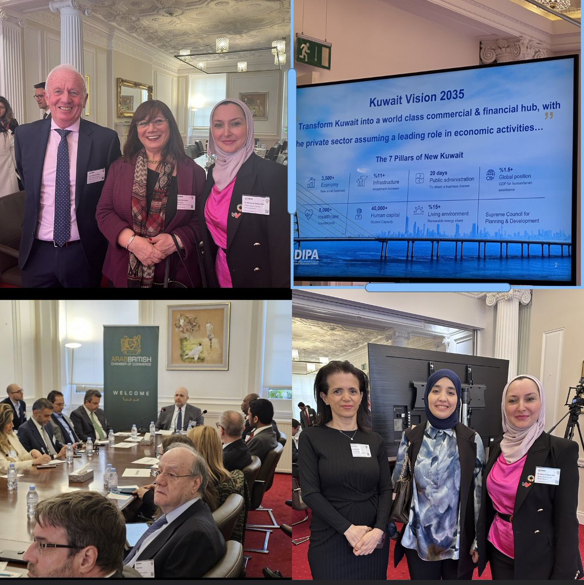 AlbannaHana's tweet photo. @ABCCnews Had an absolutely enriching time at the #Ambassadorial Roundtable on Kuwait, hosted by the Arab-British Chamber of Commerce. 
We delved deep into Kuwait's vibrant business landscape, uncovering the abundant opportunities it offers for UK businesses. The spotlight on Kuwait's Vision 2035, driving sustainable economic development and diversification, was truly enlightening.

It was an absolute delight and honor to have the opportunity to meet His Excellency, the Jordan Ambassador, @ManarMDabbas. 🇯🇴
Ambassador Dabbas's presence added depth and perspective to the dialogue, showcasing Jordan's and Kuwait's collaborative efforts and partnerships in various sectors. 

A special appreciation to the Arab-British Chamber of Commerce and its esteemed leadership for this invaluable exchange and nurturing robust ties between UK businesses and Kuwait!

It's always exciting meeting new friends, exploring opportunities, and teaming up to create meaningful change and drive a sustainable impact.

#Partnerships #Opportunities #SDGs #SDG17 #Sustainability 
@csr_accred 
@CSR_Arabia