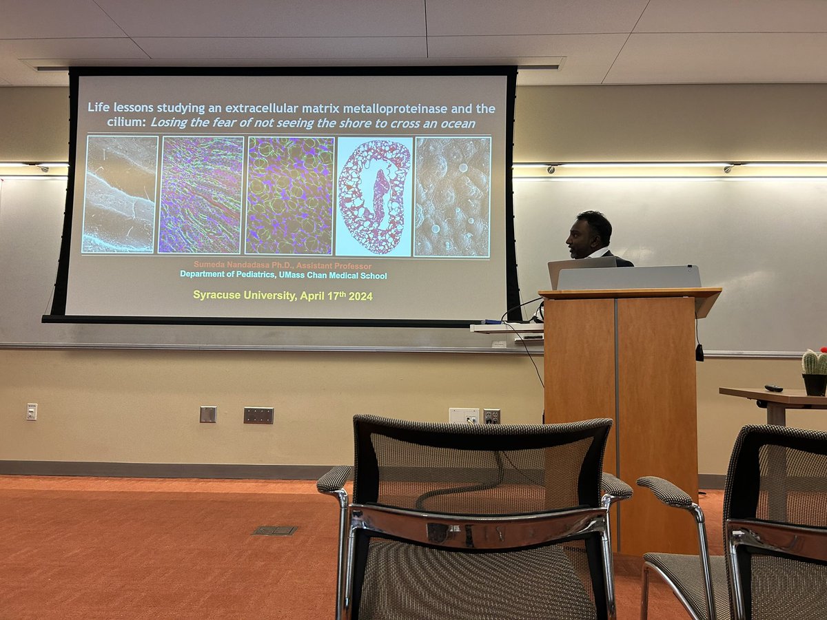 Thought-provoking talks on the extracellular matrix and the value of human life by Dr. Nandadasa @LabNandadasa at @UMassChan and Dr. Frey at @utulsa, respectively. Thank you to @SyracuseU @SUArtSciences for hosting!