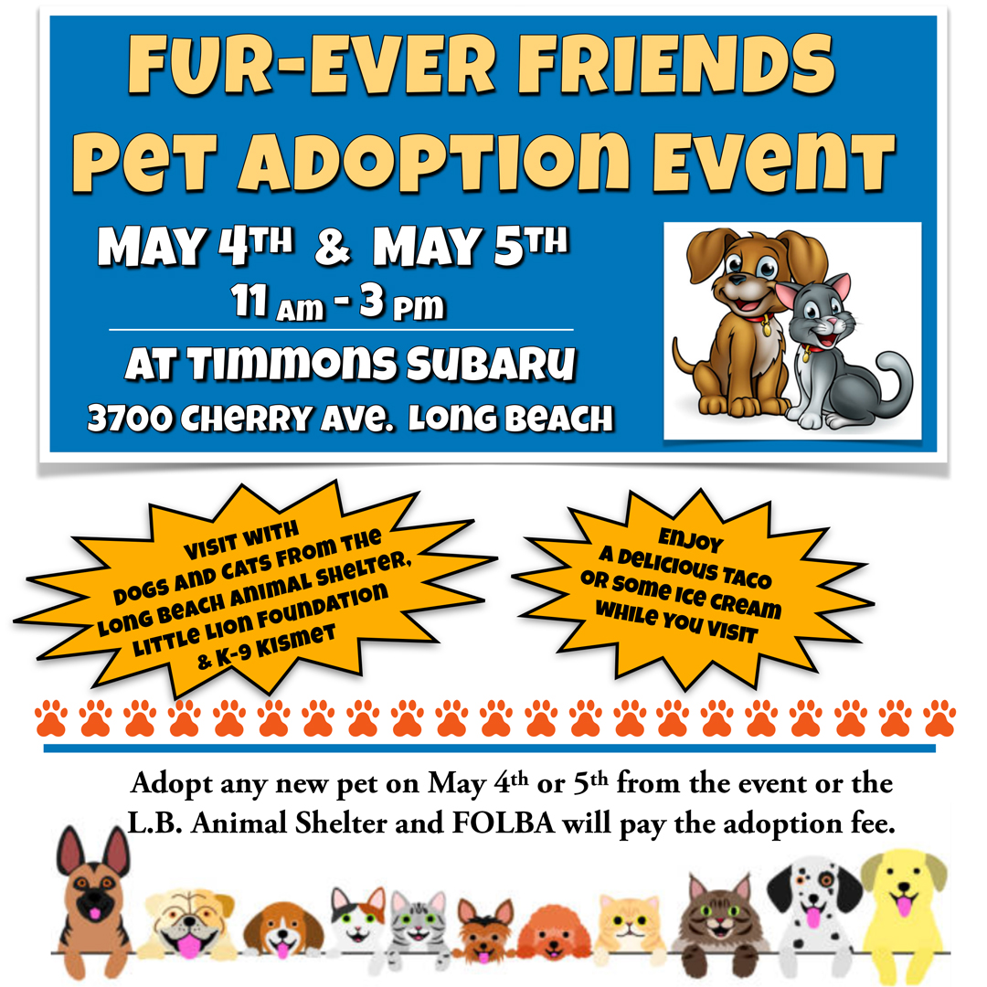 ¡RESERVA LAS FECHAS!
Evento de adopción de mascotas FUR-EVER FRIENDS
4 y 5 de mayo / 11 am - 3 pm
En #TimmonsSubaru
Aprende más: bit.ly/443FMed

#sehablasubaru #Subarulatino #lavidasubaru #amorsubaru