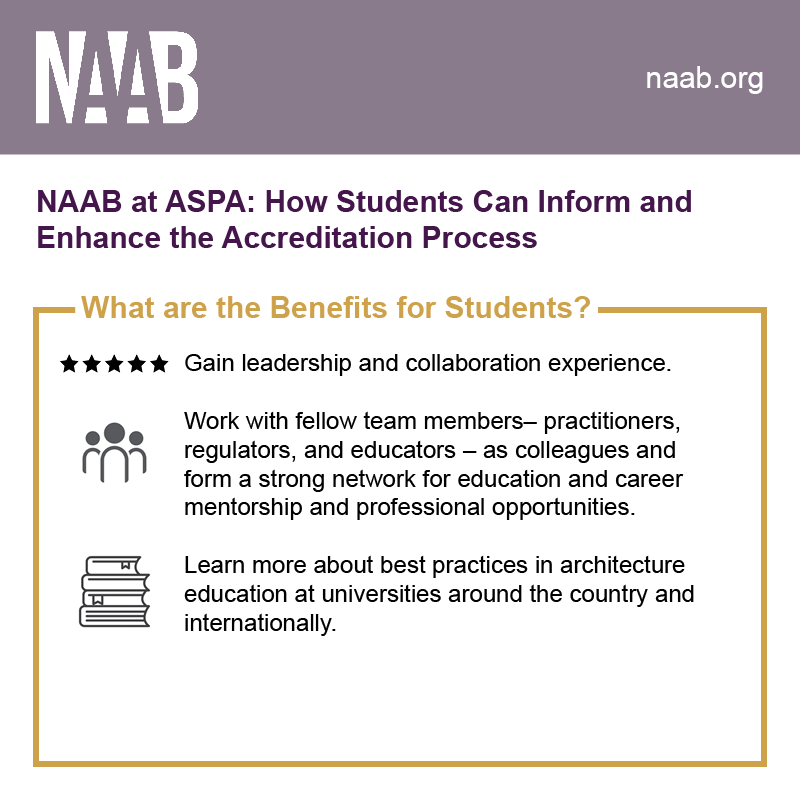 Tomás Stankiewicz, a recent B.Arch. grad, &amp; Ann Boudinot, NAAB's Dir. of Accreditation, presented at the 2024 ASPA Spring Conference, showcasing the importance of students in NAAB's accreditation processes. Interested in getting involved? tinyurl.com/37ahjuku