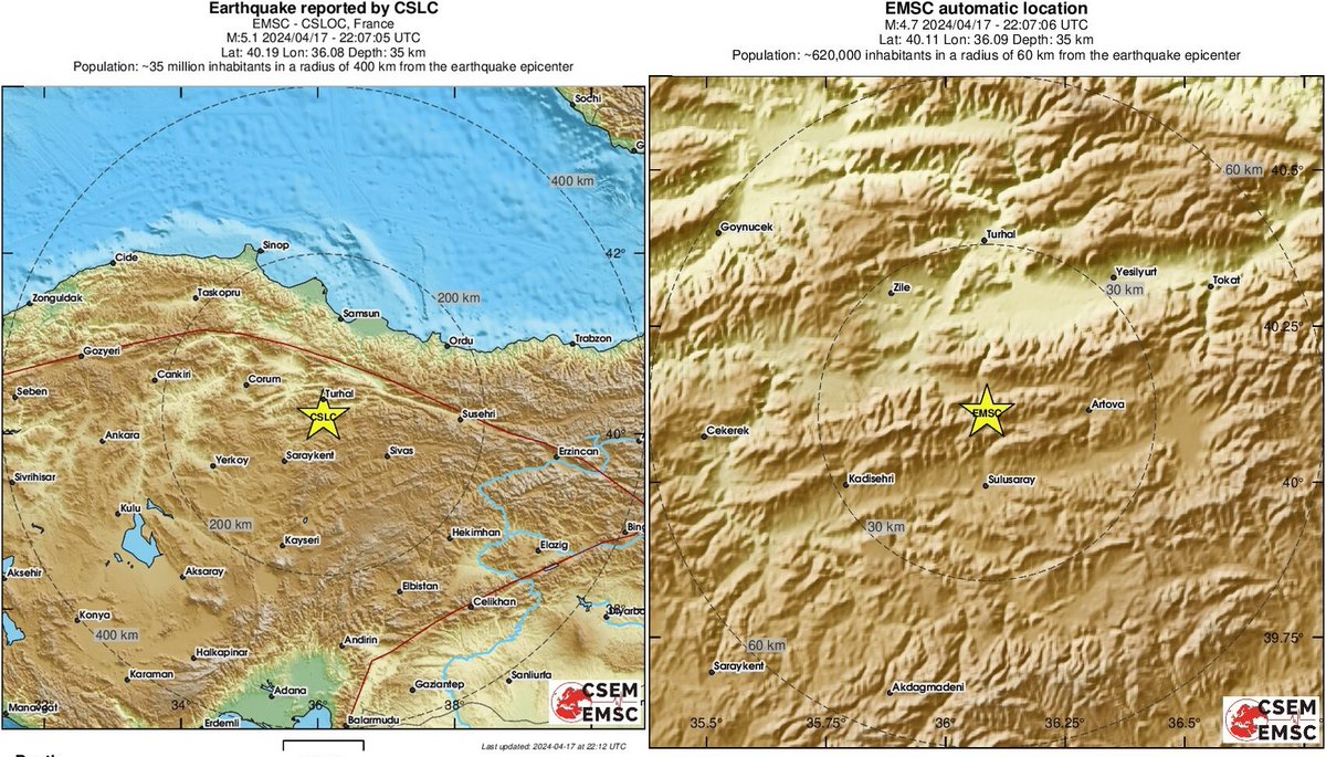 Sulusaray / #Tokat 18.04.2024, 01:06 Mw=4.7 büyüklüğünde #eprem oldu. *Deprem Buğdaylı Fayı üzerinde olduğu gözüküyor..