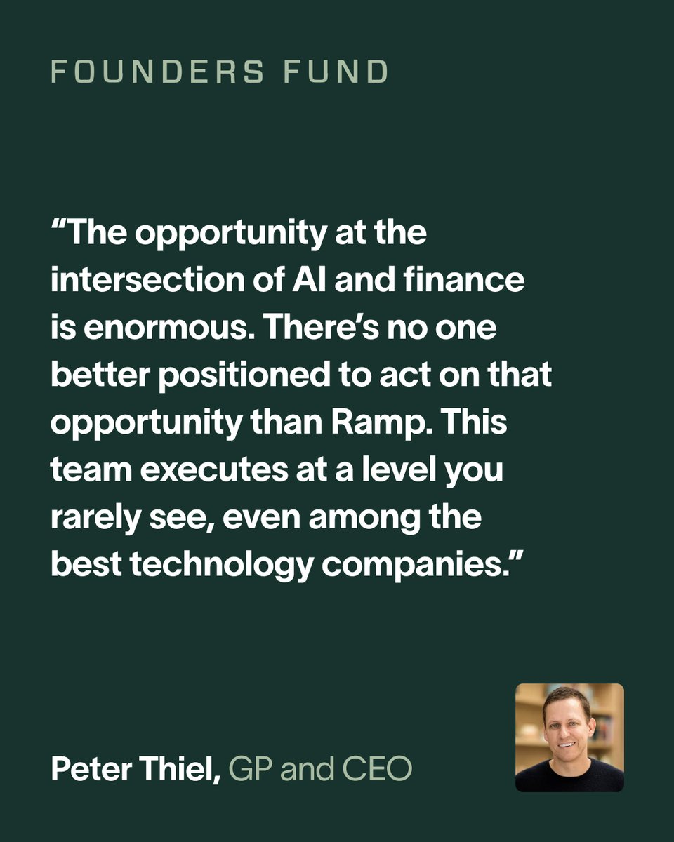 Ramp is completing a $150 million Series D-2 funding round, raising the company’s valuation to $7.65 billion. This round was co-led by @khoslaventures and @foundersfund, with additional new investors @sequoia, @GreylockVC, and @8vc. Our existing investors @ThriveCapital,…