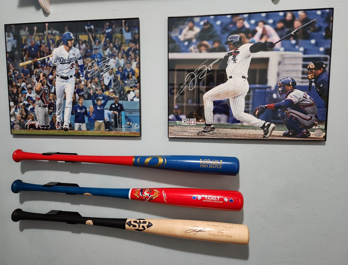 TigerStormDad's tweet photo. Displayed the some autographed bats below some autographed photos.

Thank you @HIDEitMounts 

They look great and easy access to swing from time to time.

#afterhideit https://t.co/L9Z9Hz0NYK
