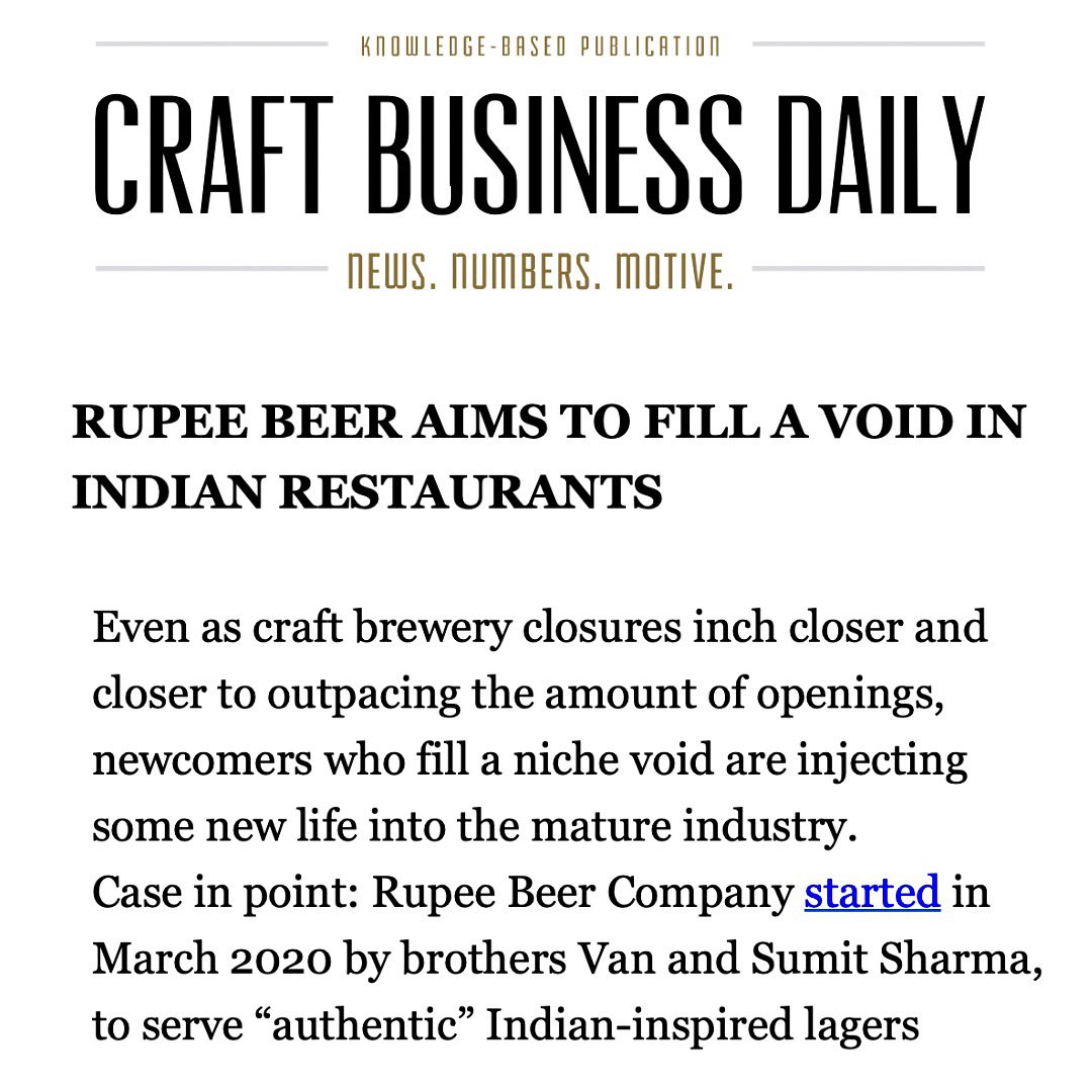 CHEERS #CRAFTBUSINESSDAILY FOR THE FEATURE 📈 FIND #RUPEEBEER AT YOUR LOCAL #INDIANRESTAURANT TODAY🍺
