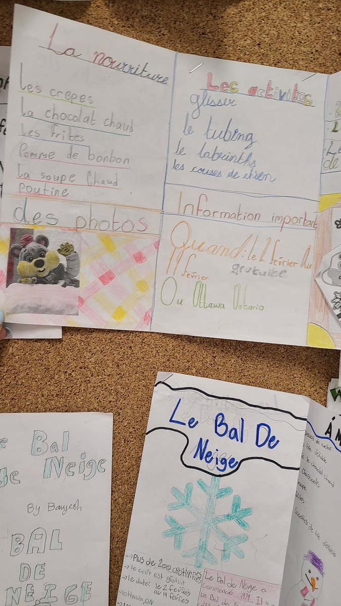 mme_ognibene's tweet photo. Grade 4's wrote a brochure highlighting activities to do, to see and foods you can eat at #lebaldeneige #winterlude .
They nailed all the elements of a brochure in French. #proudteacher
#fsl #fls #corefrench #lifeofafrenchteacher @lkwwrdsb @wrdsb https://t.co/uJmRFURC8K