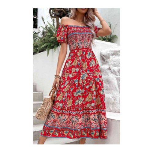 Excited to share the latest addition to my #etsy shop: Boho Summer Dress Off Shoulder Short Sleeve etsy.me/3VZ2oLb #red #floral #bohohippie #shortsleeve #offtheshoulder #aline #no #midcalf #bohosummerdress