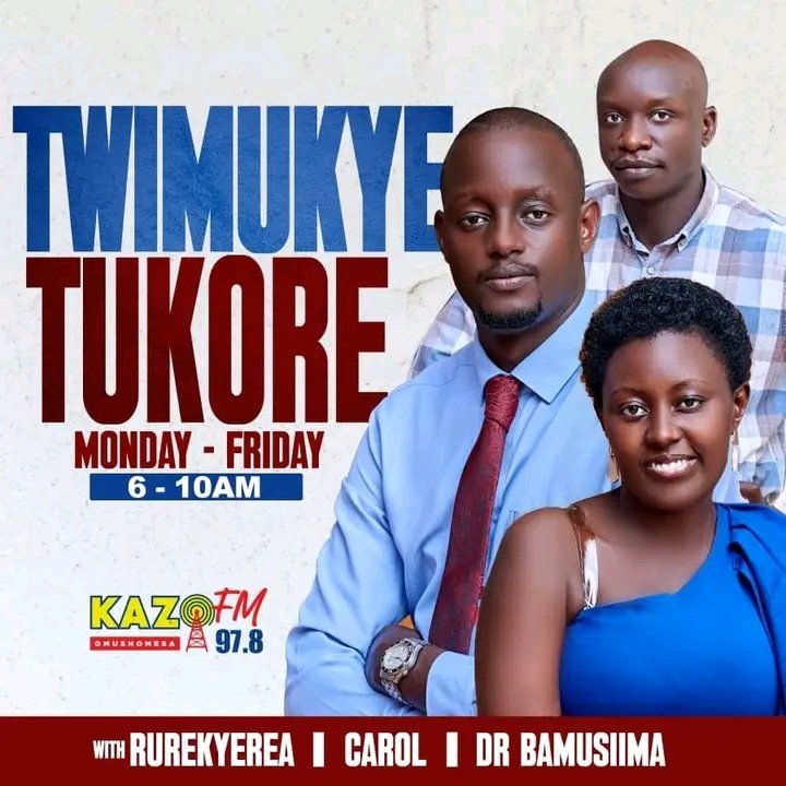 The mornings are energetic, warm and motivated if you wake up with #Twimukye_tukore program from 6-10am.

Join the dynamic trio, #Rurekyera | #Carol & #Bamusiima to serve you the best morning edutainment.